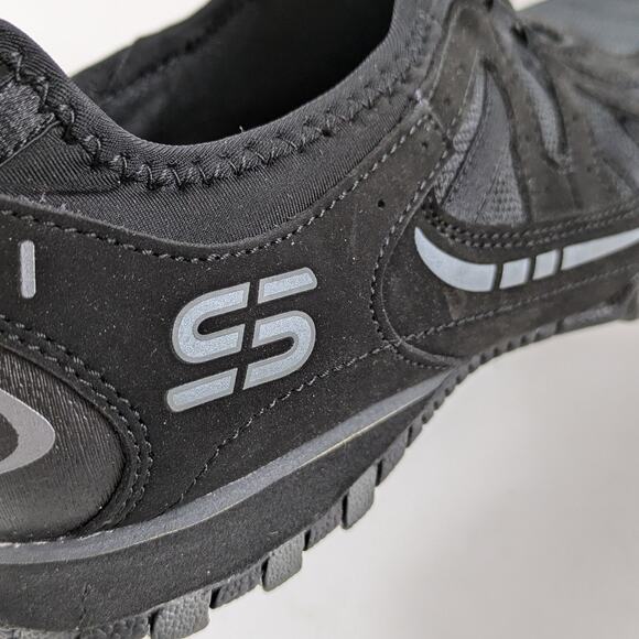 Skechers Womens Sz7 Shoes Black Slip On Tennis Runner Memory Foam Leather Comfy - Picture 10 of 13